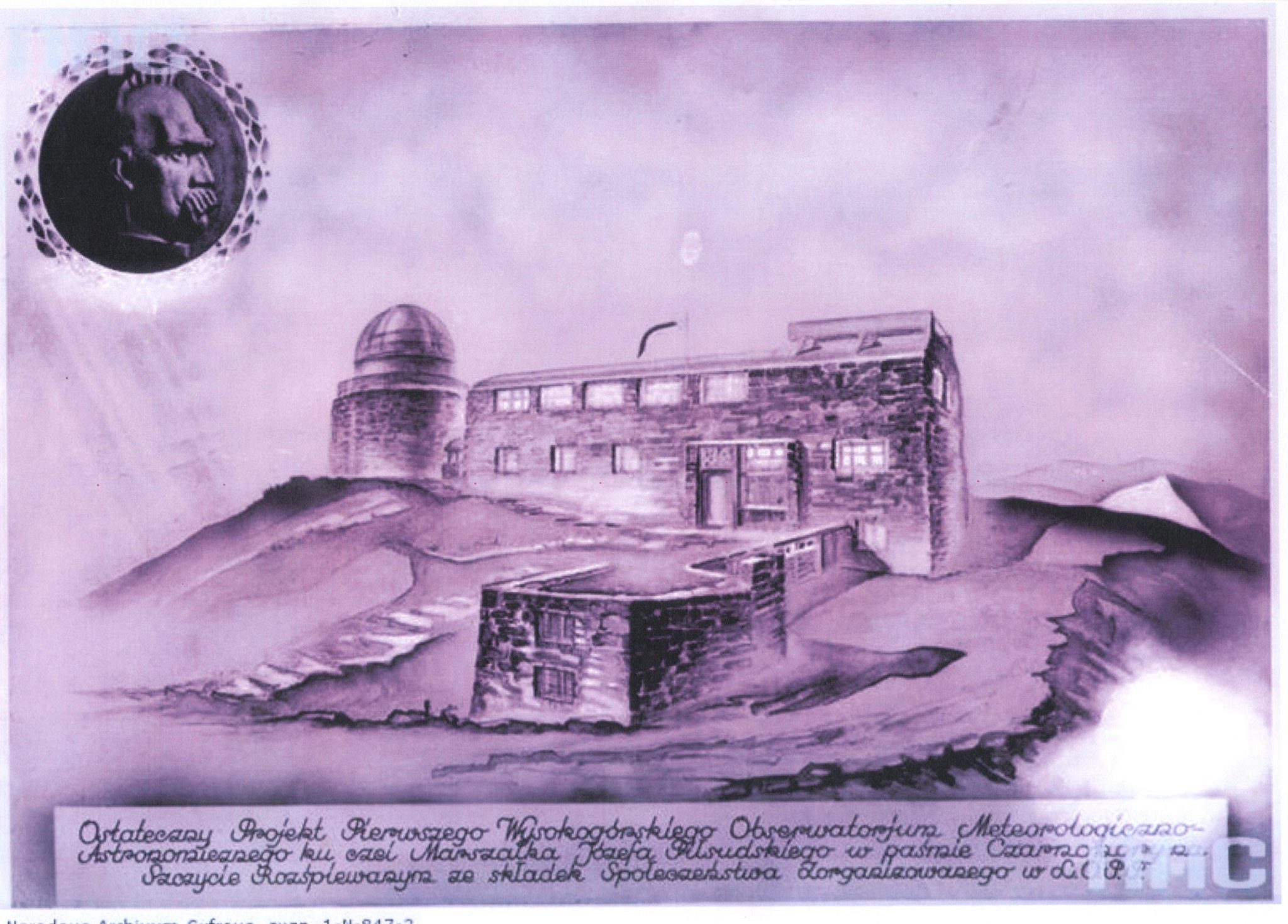 Zwycięski projekt konkursowy budowy Obserwatorium Astronomicznego UW na górze Pop Iwan, 1936 r.